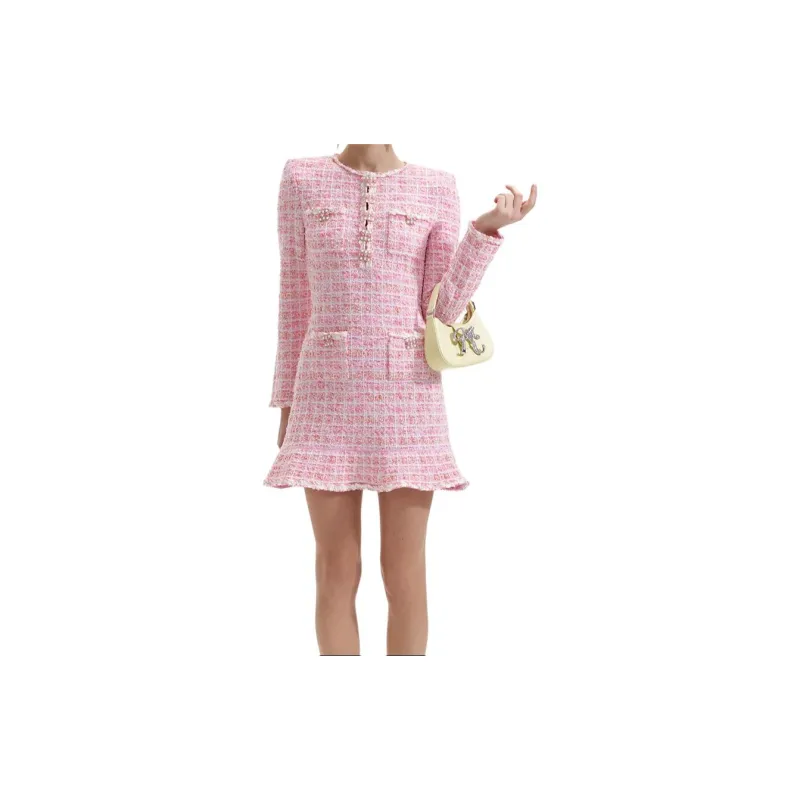 Self portrait Long Sleeved Dress Women's Red And Pink Plaid-2