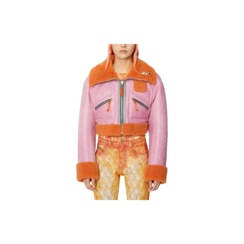 DIESEL Leather Jackets Women's Pink-2