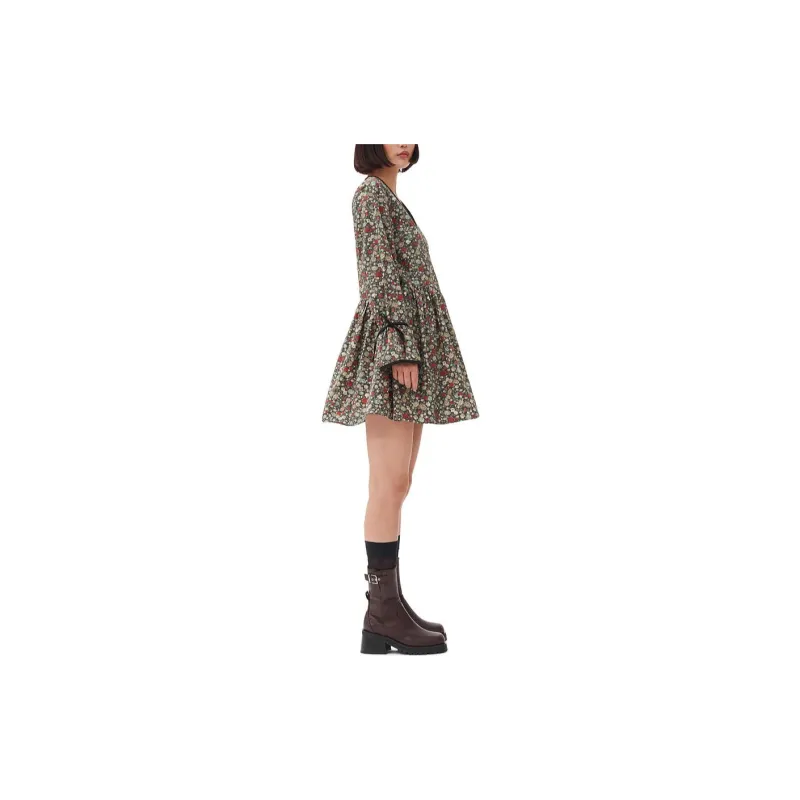 GANNI FW24 Long-Sleeved Dresses Women's Black Sand-3