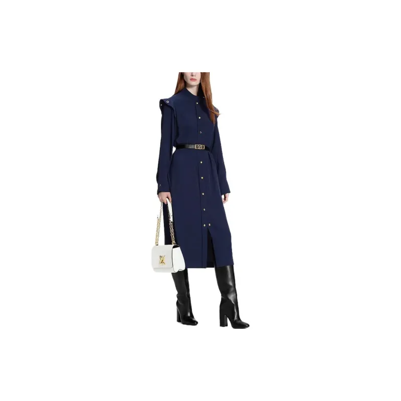 LOUIS VUITTON Long-Sleeved Epaulette Shirt Dress-1