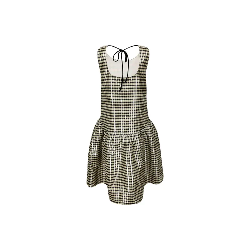 GANNI Shiny Check Jacquard Midi Dress-1