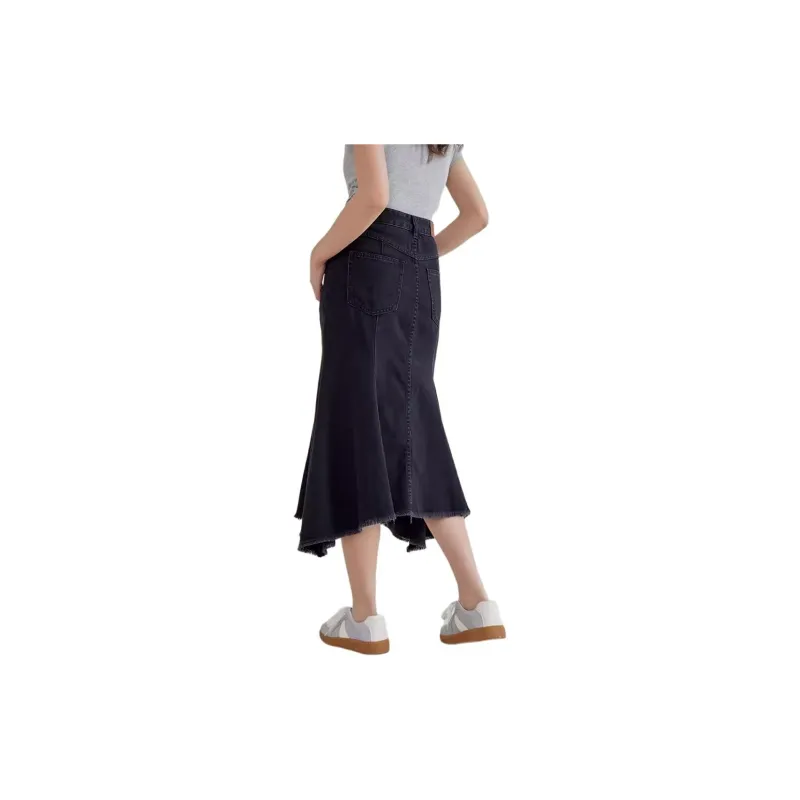 A21 Casual Long Skirts Women's Black Gray Color-3