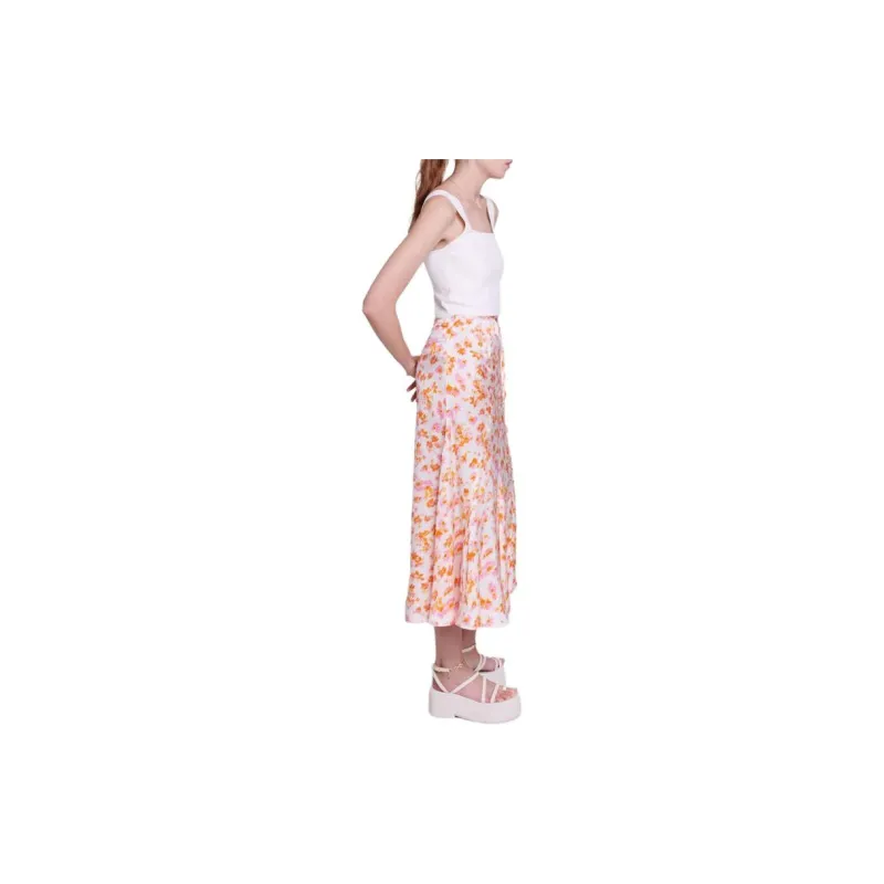 Maje Imprimé Fleur Satin Midi Skirt-3