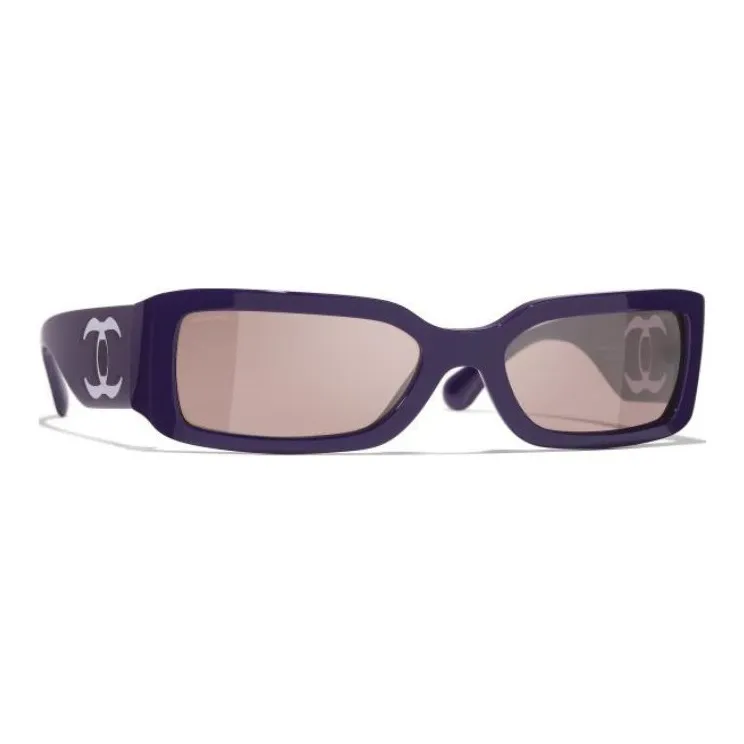 CHANEL Nylon Resin Rectangular Sunglasses Unisex Purple-3