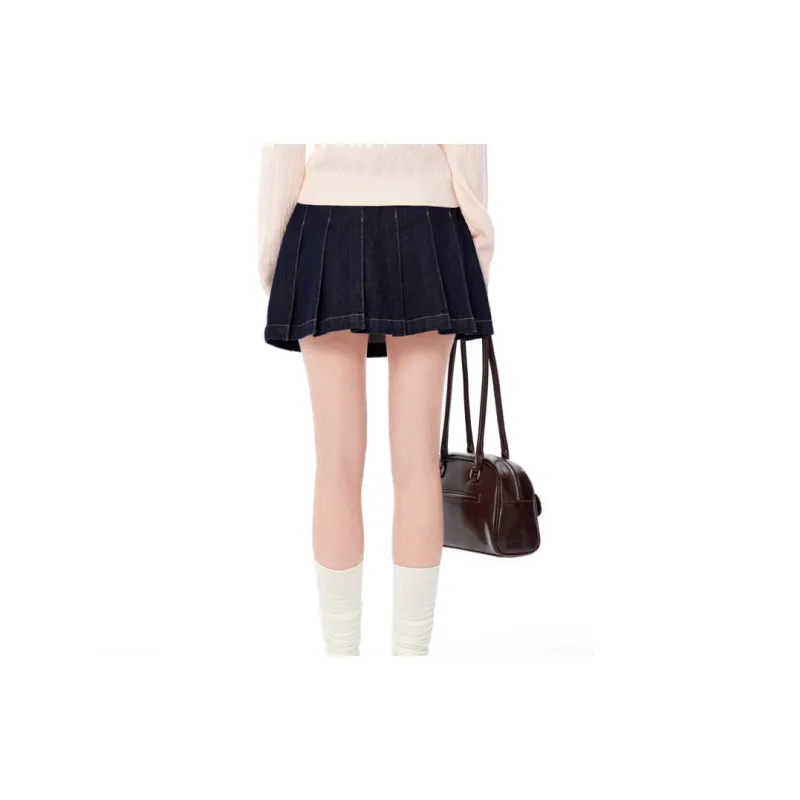 LEDIN Denim Short Skirts Women's Dark Blue-4