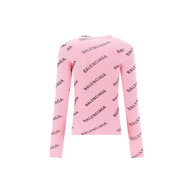 Balenciaga Printed Ribbed Knit Sweater Pink-1