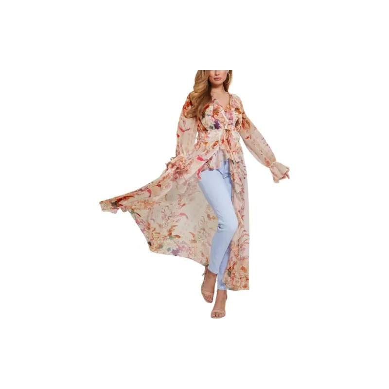 GUESS Eco Vanessa Printed Chiffon Duster Trench Coat Women's Multicolor-1