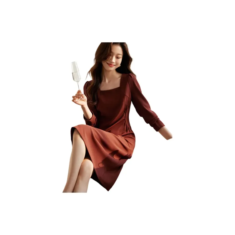 Mo Han Yi Mei Long Sleeved Dresses Women's Brick Red-1