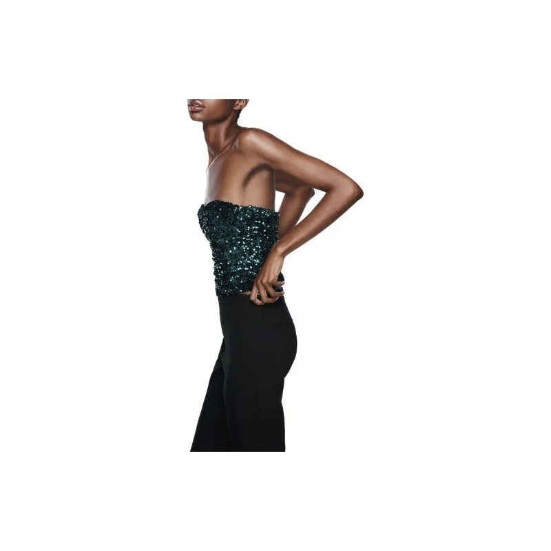 ZARA Strapless Tops Women's Green-3