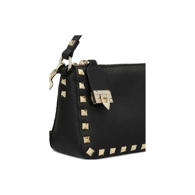 Valentino Rockstud Cow Leather Handbag Women's Black-4