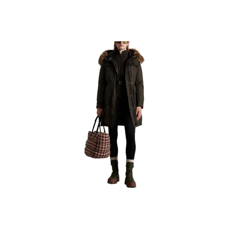 Moncler FW22 Solid Color Hooded Fitted Thickened Mid-Length Down Jacket Women's Green-1