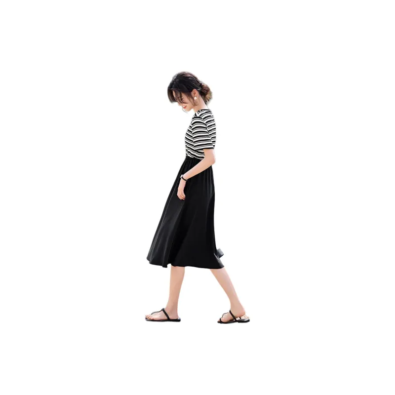 XWI Short Sleeved Dresses Women's Black Stripes-2