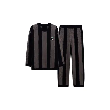 MIIOW Pajama Set Men's Black Brown Stripes