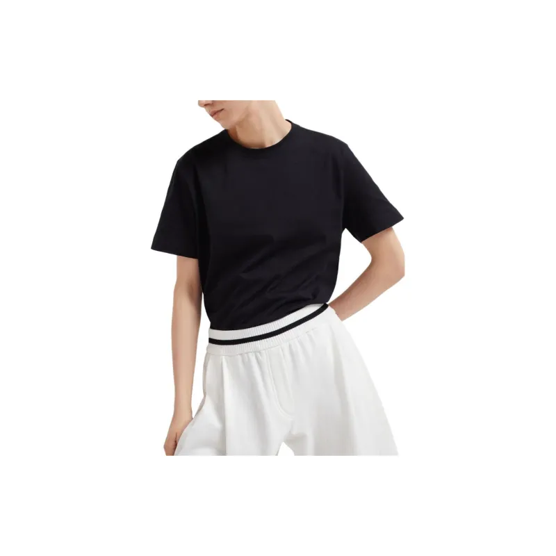 Brunello Cucinelli Solid Color Crew Neck Casual Short Sleeved Shirt T Shirt Women's Black-3