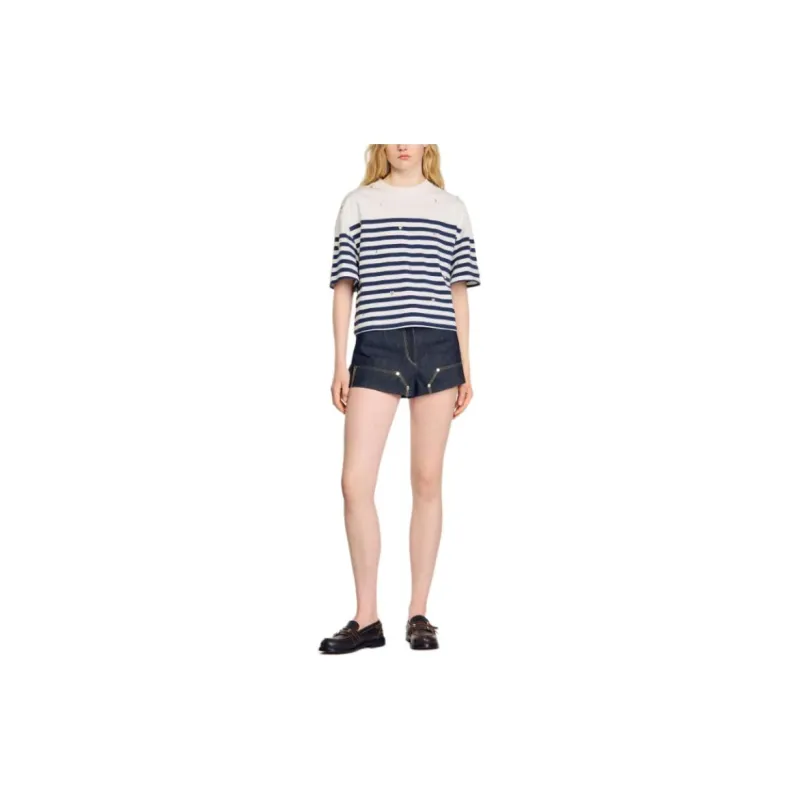 Sandro Sailor Rhinestone detailed T shirt-3