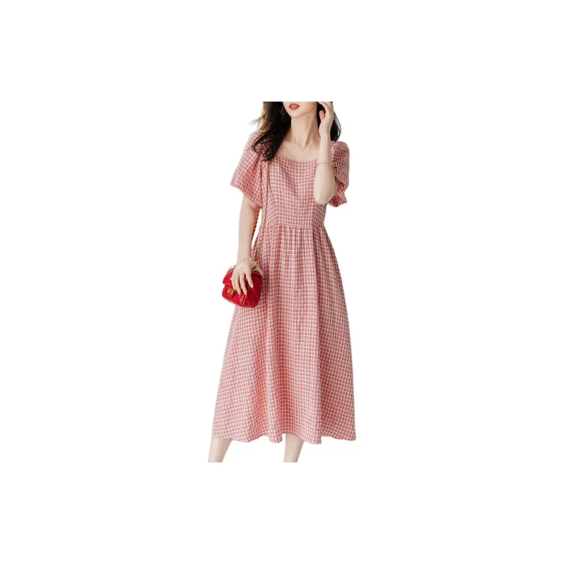 【dme】 Short Sleeved Dresses Women's Pink-3