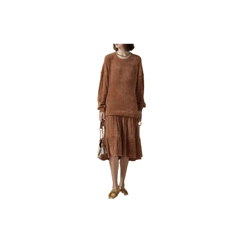 DKNY Long Sleeved Dress Women's Camel-1