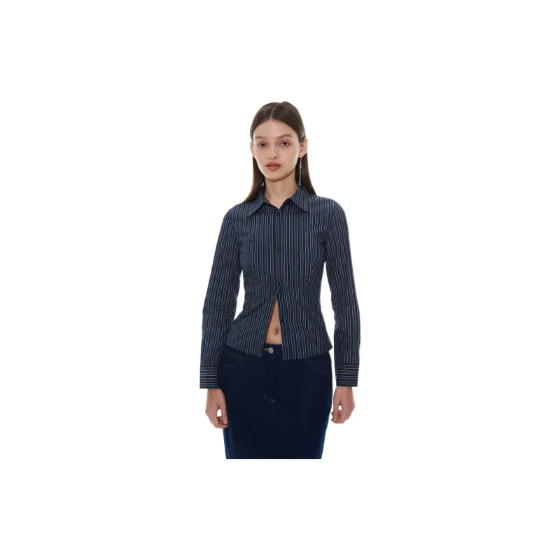 TAXIPHONE Shirt Women's Blue Black Stripes-2