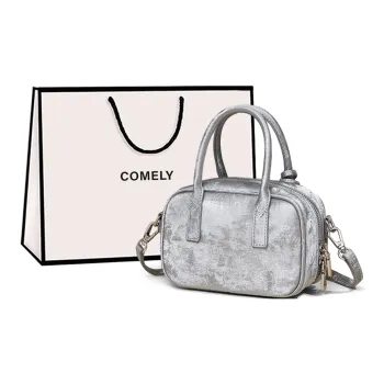 COMELY Cow Leather With Synthetic Leather Small Square Bag, One Shoulder Handbag Regular Women's Silver