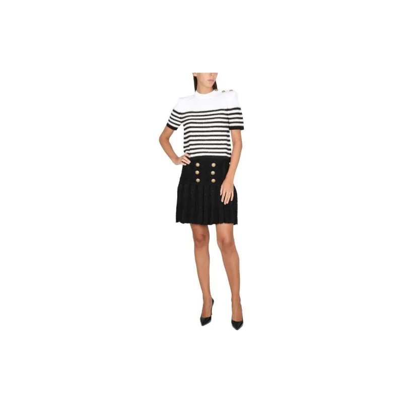 BALMAIN Buttoned Pleated Skirt-1