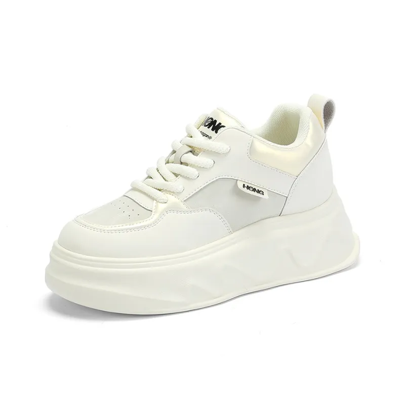 RED DRAGONFLY Skateboard Shoes Height Increasing Lightweight Low Top Casual Shoes Women's Beige Silver-0