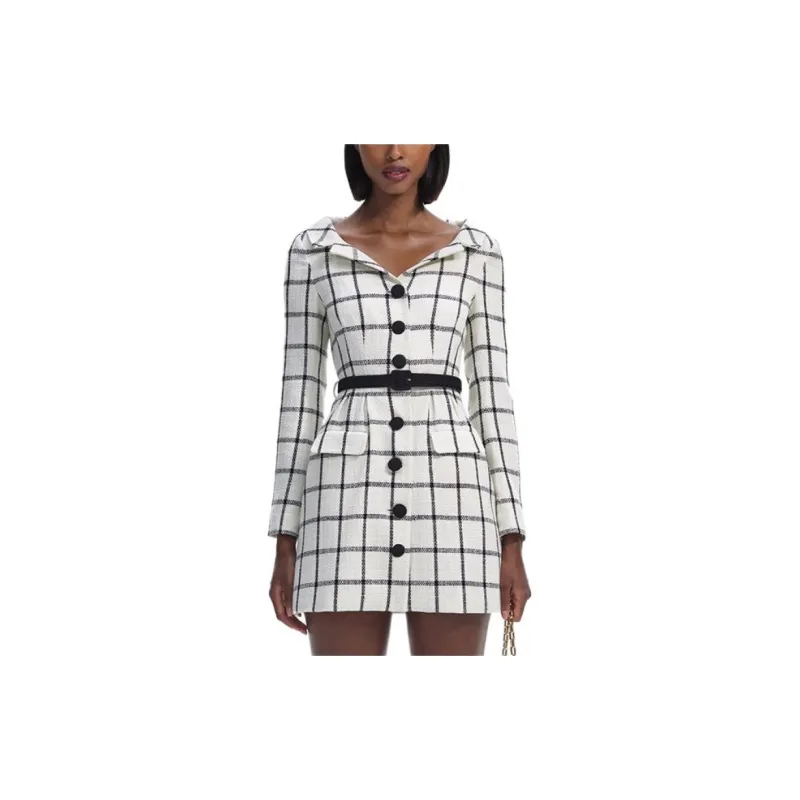 Self-portrait Long-Sleeved Dresses Women's White Lattice-1