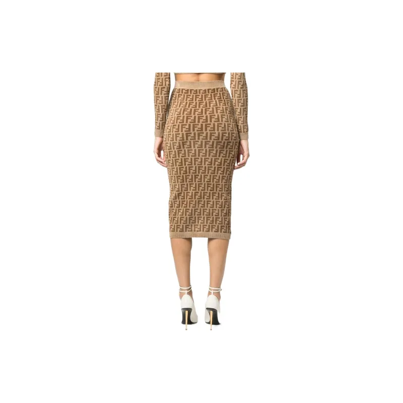 FENDI FW22 Casual Long Skirts Women's Brown-4