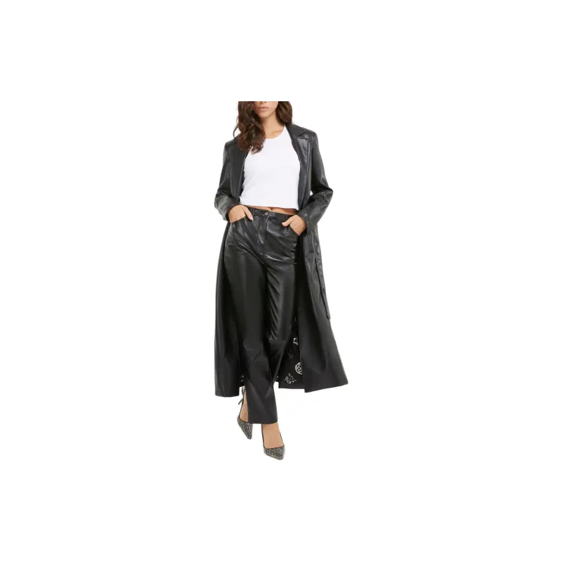 GUESS Gea Faux-Leather Trench Coat Trench Coat Women's Black-1