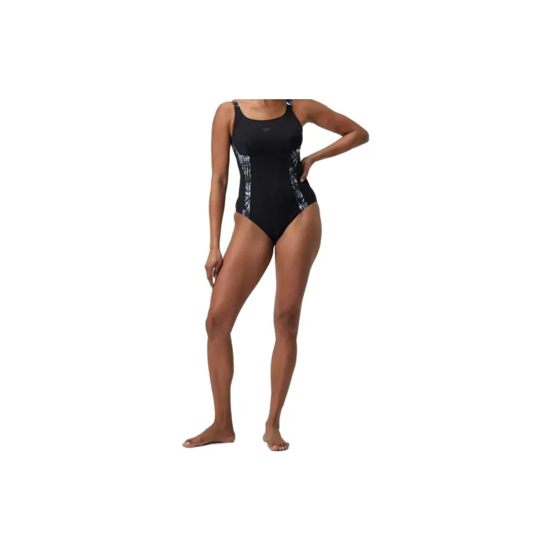 Speedo Shaping Printed Splice Swimsuit One-piece Swimsuit Women's Black-2