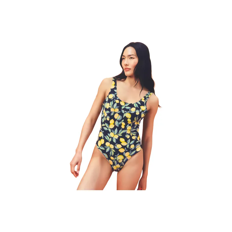 Sweaty Betty One-Piece Swimsuits Women's Blue Background With Lemon Tree Print-1