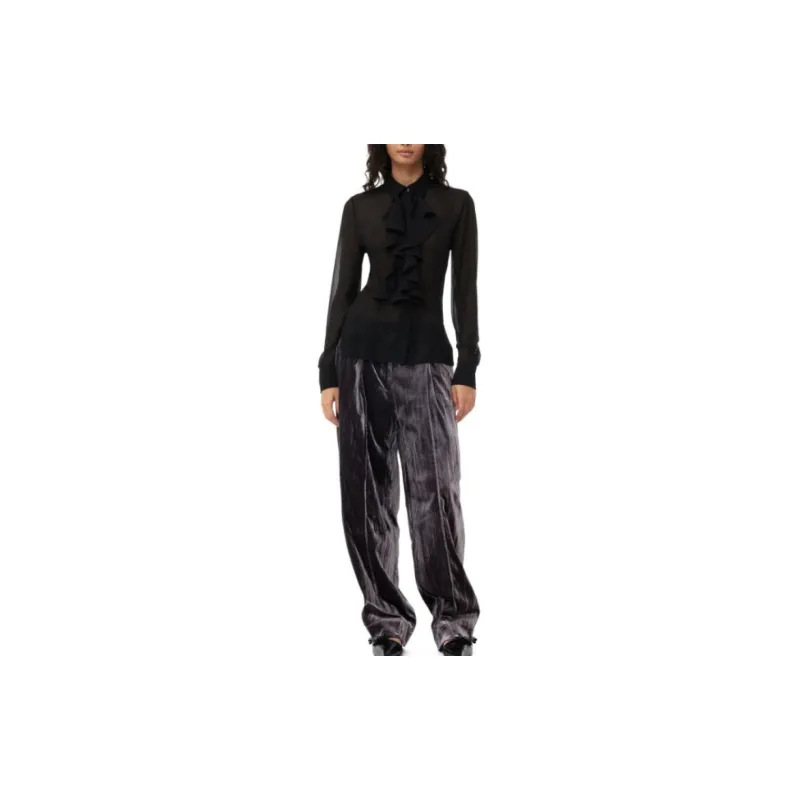 GANNI Striped Velvet finish Straight leg Trousers-2