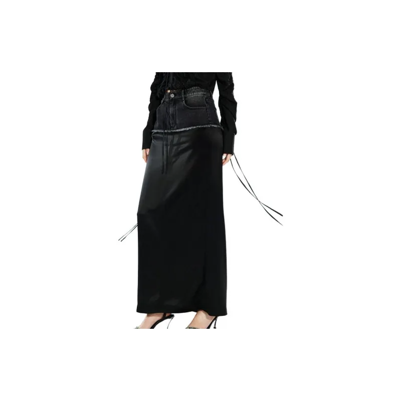 COVERINS Denim Long Skirt Women's Black-5