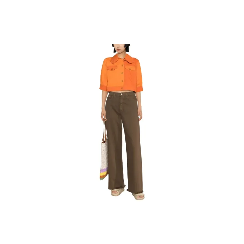 GANNI Overdyed Cutline Denim Puff Sleeve Jacket 'Orangeade'-1