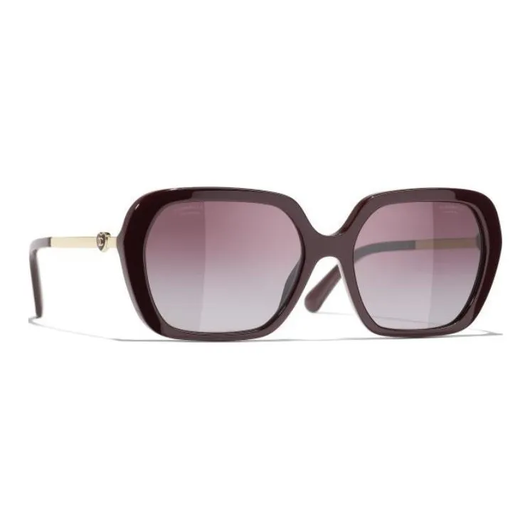 CHANEL Acetate Metal Square Sunglasses Unisex Burgundy-2