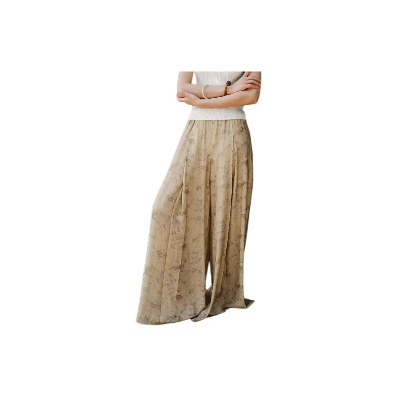 Hopeshow Casual Pants Women's Camel Flower-2