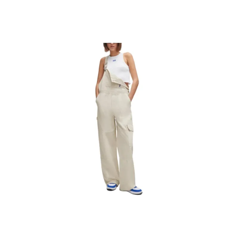 HUGO BOSS RELAXED-FIT DUNGAREES IN COTTON CANVAS Overalls Women's Beige-1