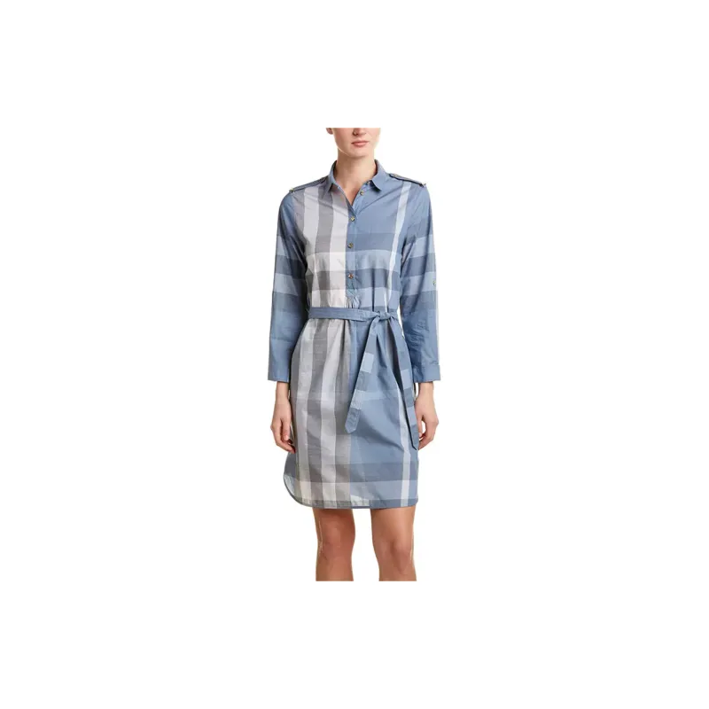 Burberry Kelsy House Check Shirt Dress Blue POIZON