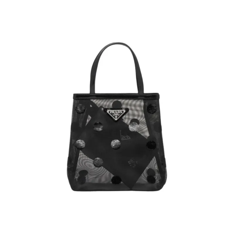 PRADA Leather Tote Bag Shopping Bag Combo One Shoulder Handbag Small Size Women's Black-1