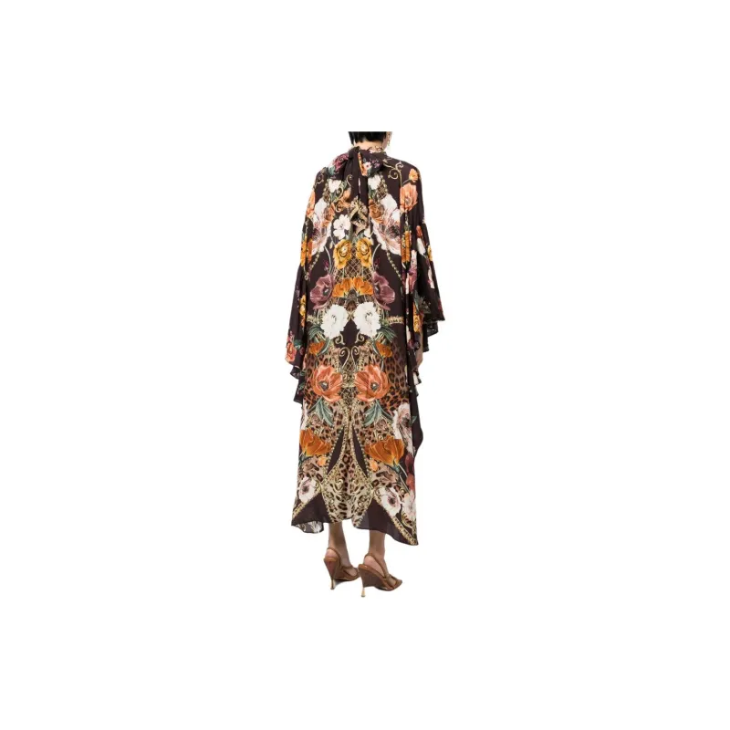 CAMILLA High-neck Botanical-print Kaftan-2