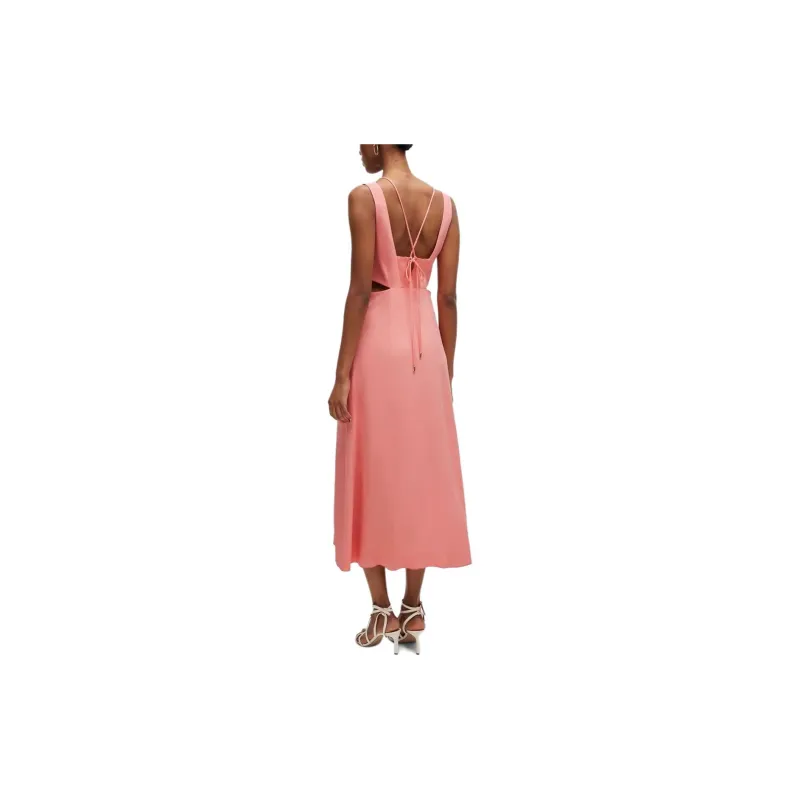 HUGO BOSS V Neck Dress With Cut Out Details Sleeveless Dress Women's Pink-2