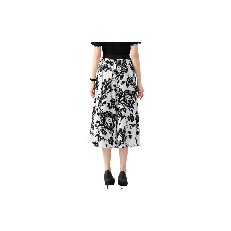 H YXIANG SS24 Casual Long Skirt Women's Black White-3