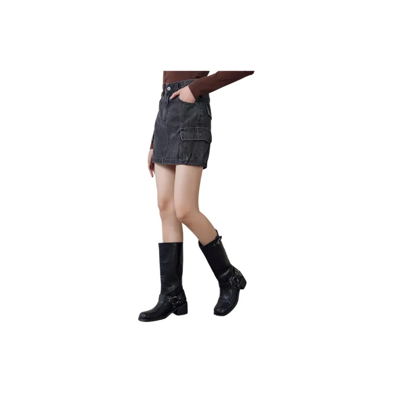 A21 Denim Short Skirts Women's Black Gray Color-2