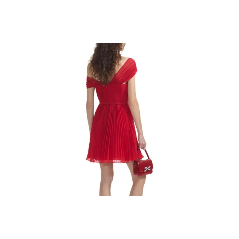 Self portrait Off shoulder Plissé Mini Dress-2