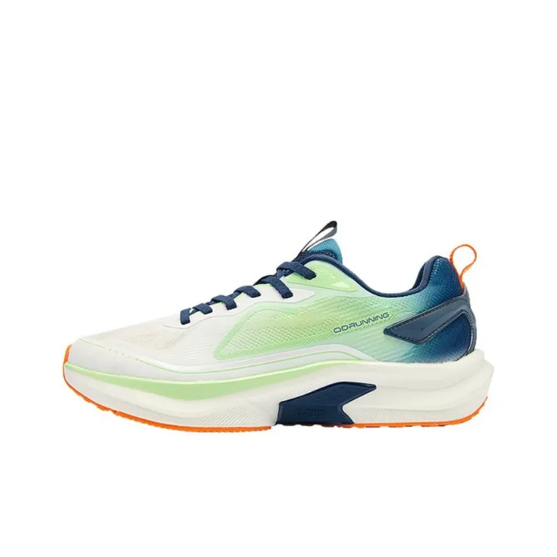 QIAODAN Anti Slip Wear Resistant Low Top Casual Running Shoes Men's White Green Blue-0
