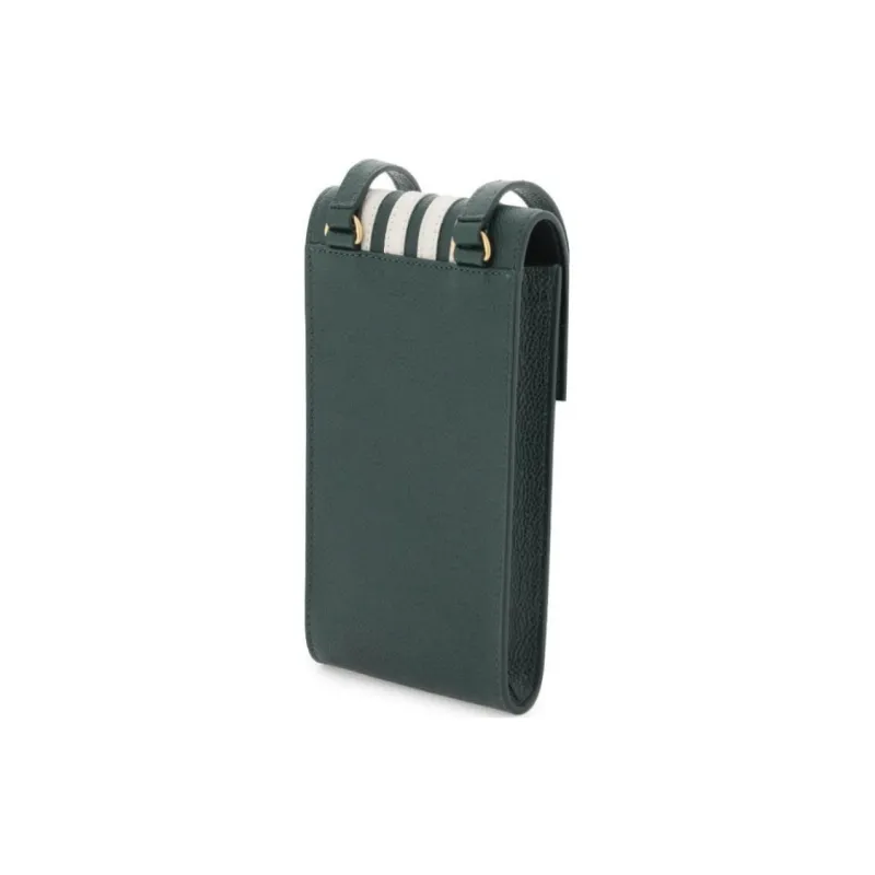 THOM BROWNE· Calfskin One Shoulder Crossbody Cell Phone Pouch Men's Green-4