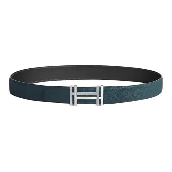 HERMES Togo Calfskin Double Sided Leather Belt Unisex Black/Prussian Blue Width  3.2cm