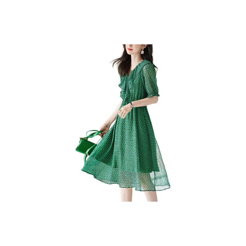【dme】 Short-Sleeved Dresses Women's Algae Green-1