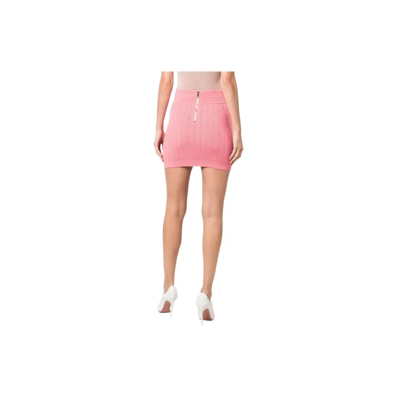 BALMAIN Two Button Short Knitted Skirt 'Salmon Pink'-3