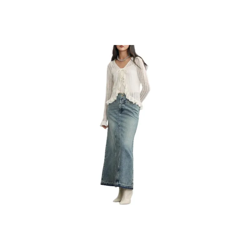 H&M Denim Long Skirts Women's Denim Blue-1