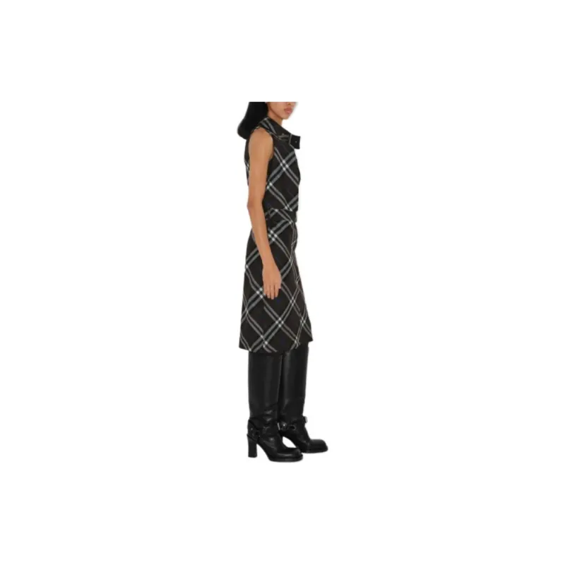 Burberry Chcked Belted Waist Sleeveless Dress-4
